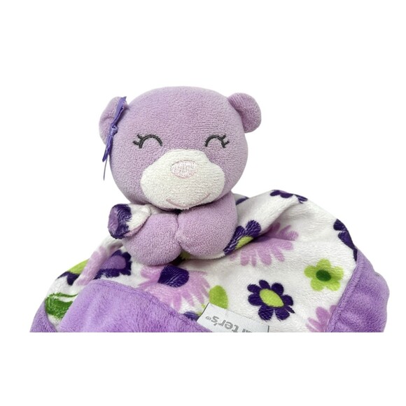 Carters Purple Bear Floral Security Blanket Baby Lovey 13x13 Inches Blankie - Picture 7 of 15